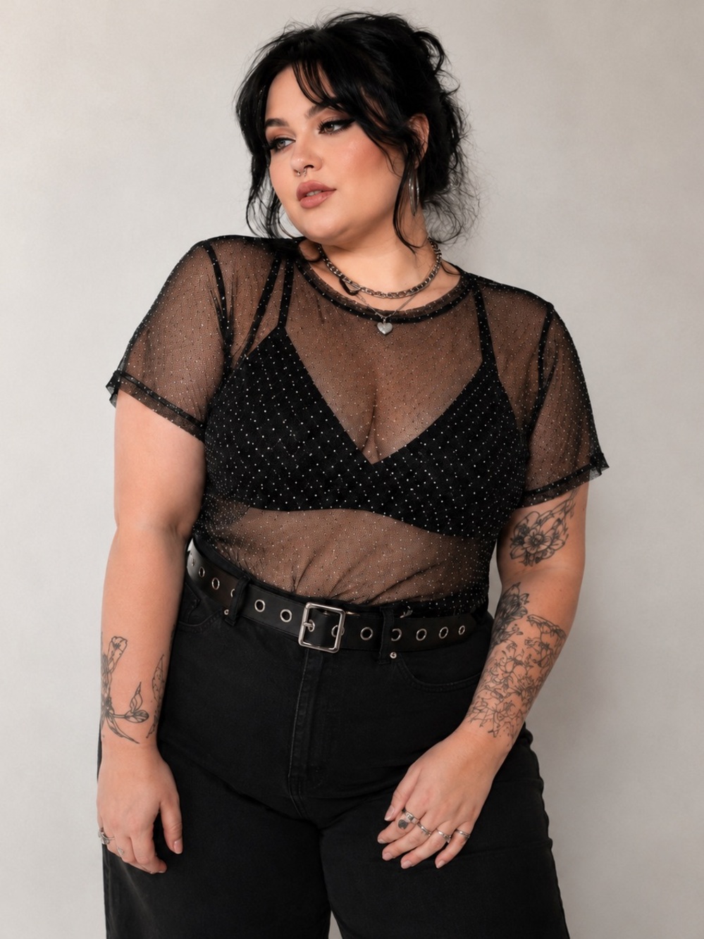 Shein Curve Sheer Polka Dot Mesh Top | Coquette Grunge Y2K Layering Tee 2X